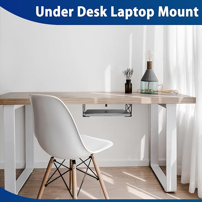 woiron Under Desk Laptop Mount, Metal Under Desk Shelf Holder Compatible for MacBook,Mini PC,Xbox Series S,Xbox One S/X, Under Laptop Storage Mount