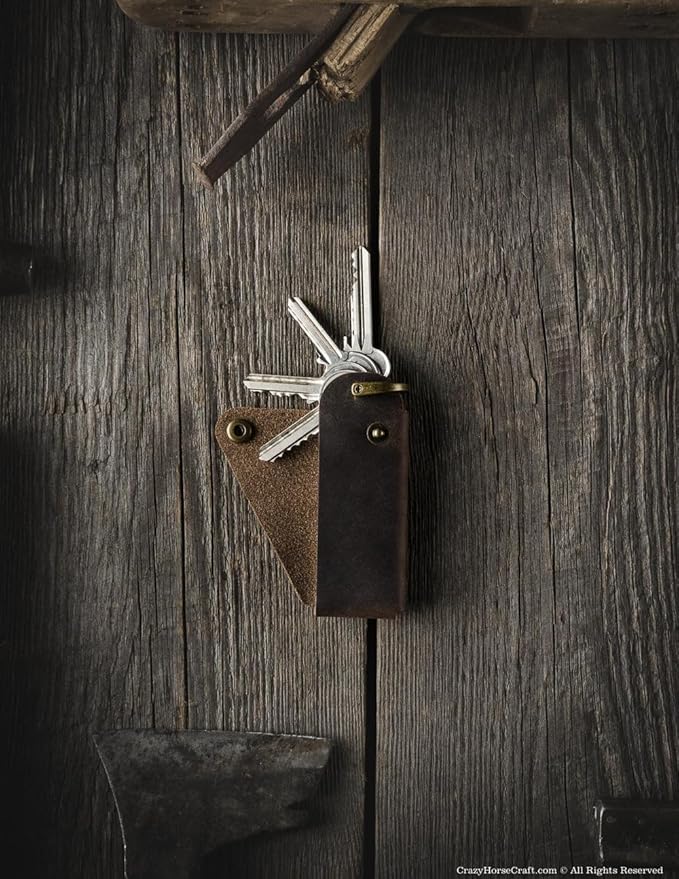 Crazy Horse Craft, Leather Key Holder, Keychain, Minimalist Keyring, Fob, EDC Organizer Cover Sleeve Finder Bag Tag Case