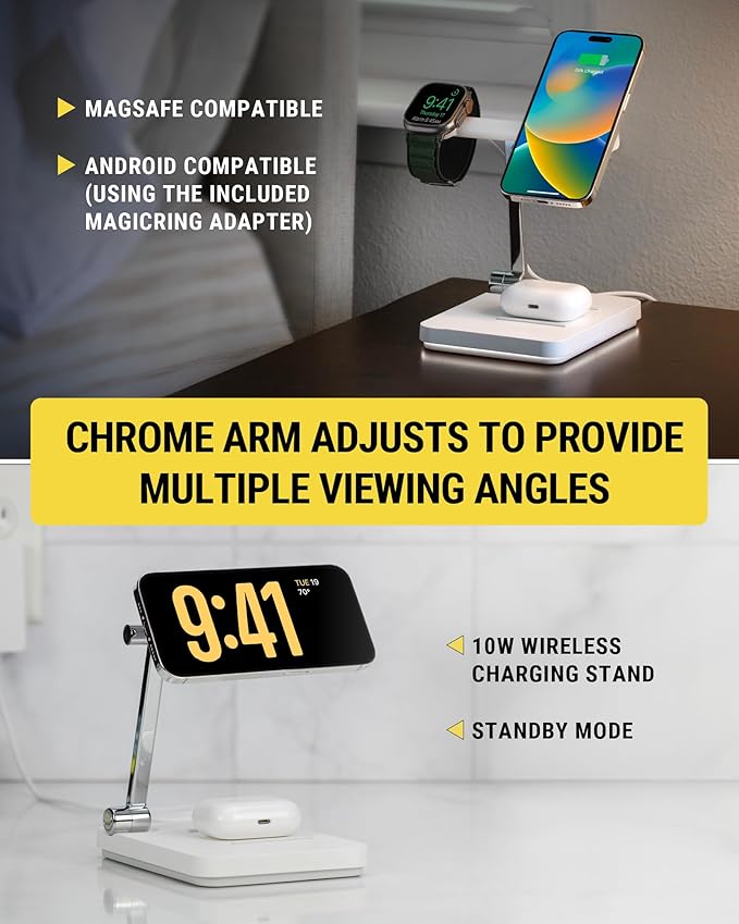 Scosche MagicMount Base MS Foldable Fast Wireless Charging Station for Desk, Phone Charger for MagSafe iPhone 16/15/14/13/12/AirPods Pro with Apple Watch Charger Stand