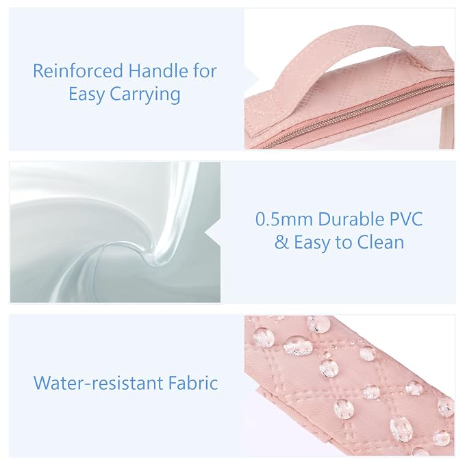 PACKISM Clear Makeup Bag Combo Pack, 1 TSA Approved Medium & Large for Checked Luggage, Clear Toiletry Bag with Handle, Water-resistant Travel Essentials Organizer, Rose Pink