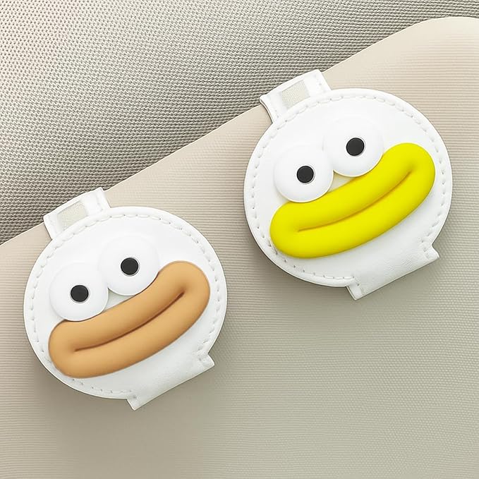2PCS Sunglasses Holder for Car Visor, Magnetic Leather Ticket Card Clip, Sausage Mouth Sunglass Mount for Different Size Eyeglass, Cartoon Car Visor Decoration Accessory (Brown/Yellow/White)