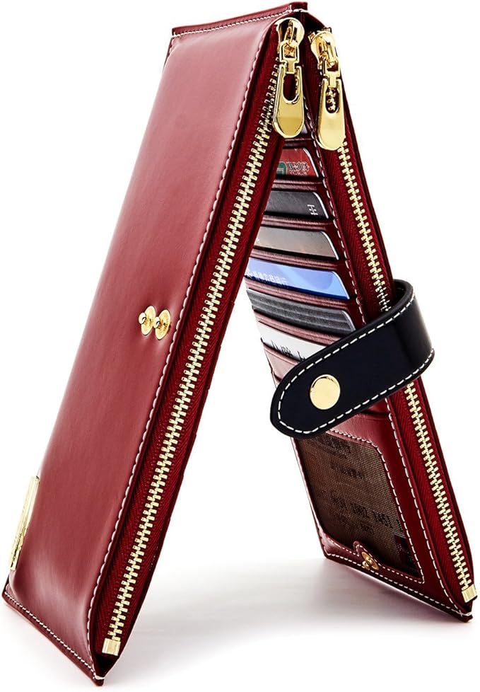 ANDOILT Women's Genuine Leather Wallet RFID Blocking Credit Card Holder Zipper Purse Cell Phone Handbag