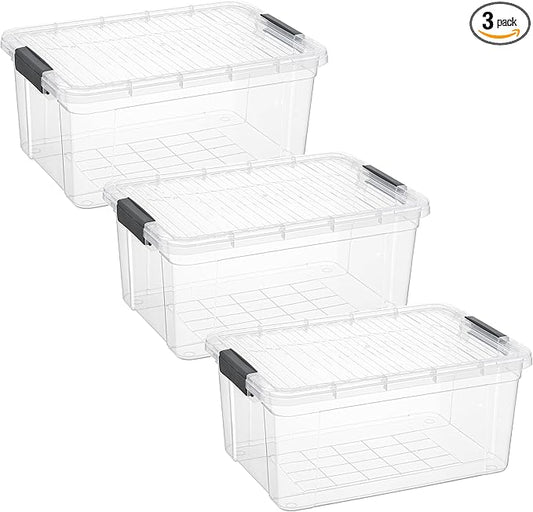 Superio Storage Bins with Lids- 3 Pack, 21 Qt Clear Boxes for Organizing, Stackable Plastic Containers- BPA Free, Non-Toxic, Odor Free, Organizer for Home, Office, Dorm
