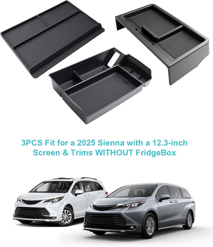 CDEFG 3PCS for 2025 2026 Toyota Sienna Center Console Organizer Dash Storage Box for Toyota Sienna 2025 2026 Accessories for 12.3-Inch Touchscreen Dash Tray Behind-Screen Organizer(Not for LE Trim)