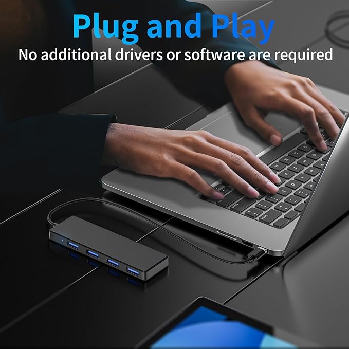 USB 3.0 Hub, 4 Ports USB A Splitter Ultra Slim Mini USB Expander, Multiple USB Hub for Laptop, PC, Xbox, Flash Drive, HDD, Console, Printer, Camera, Keyborad, Mouse and More(3ft)