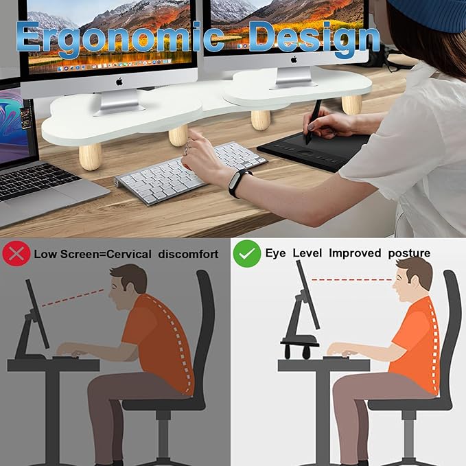 Monitor Stand Riser, Desktop Computer Stand for Desk Small Monitor Stand TV/Screen/PC/Laptop Riser Computer Stand Desktop Shelf, Desk Organizers and Accessories, Pink Desk Organizer (White, Dual)