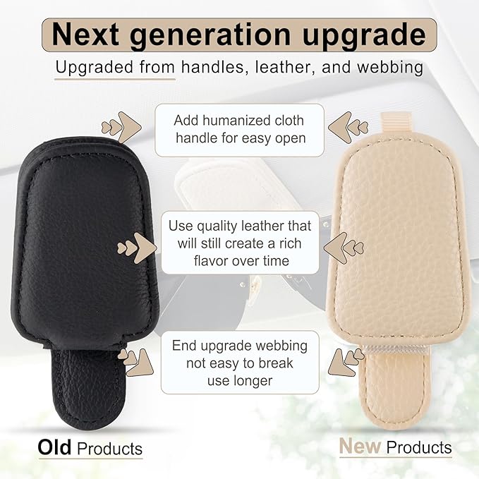 SINGARO Sunglasses Holder for Car, Leather Magnetic Buckle Sun Visor Sunglass Clip, Ticket Card Storage Glasses Clip, Car Interior Accessories for Men and Women（Beige）