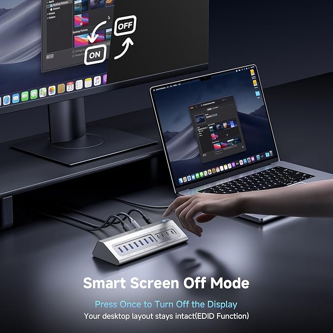 Giftos Powered USB Hub, 18 in 1 USB 3.2 Hub with 4K HDMI,PD 100W,45W Charge,10Gbps USB,SD/TF,Audio, 65W Adapter,3.3FT Cable,Aluminum,Smart Button, USB Hub for PC,Mac,Mac mini, iMac,iPhone 17/16,iPad