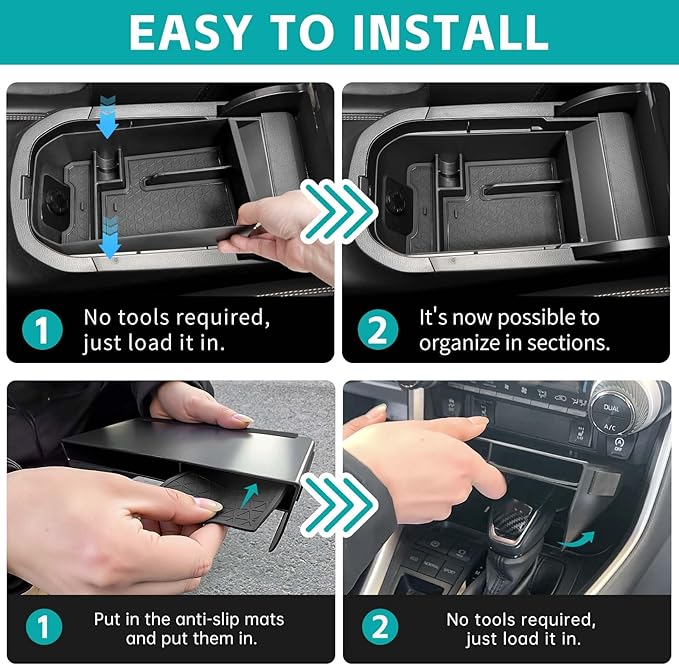 2PCS Center Console Organizer Tray Compatible with 2019-2025 Toyota RAV4 & Prime Accessories, ABS Material Insert Gear Shift Divider Slot & Armrest Storage Box for RAV-4 Interior Accessories