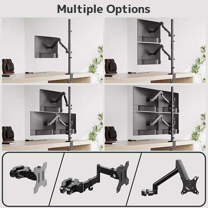 Steel Extra Tall 2-Section Monitor Stand Pole - 31.6 inches Sturdy Center Pole Only for Monitor Arm Mounts, Adjustable Height, Compatible with C-Clamp & Grommet Bases,Black