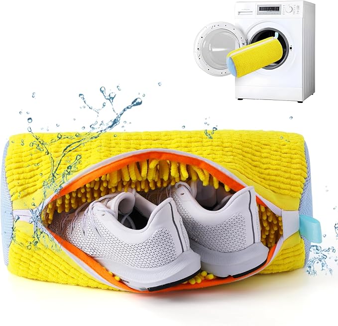 Aship Shoe Washing Machine Bag, Laundry Shoe Bag for Washer and Dryer - Reusable Shoe Cleaning Bag for Sneakers,Tennis Shoes, 360° Deep Cleaning With Self-locking Zipper - Yellow,1PC