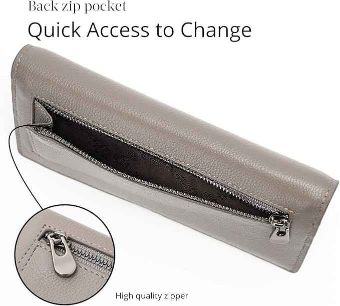 Bveyzi Ultra Slim Thin Leather RFID Blocking Credit Card Holder Bifold Clutch Wallets for Women