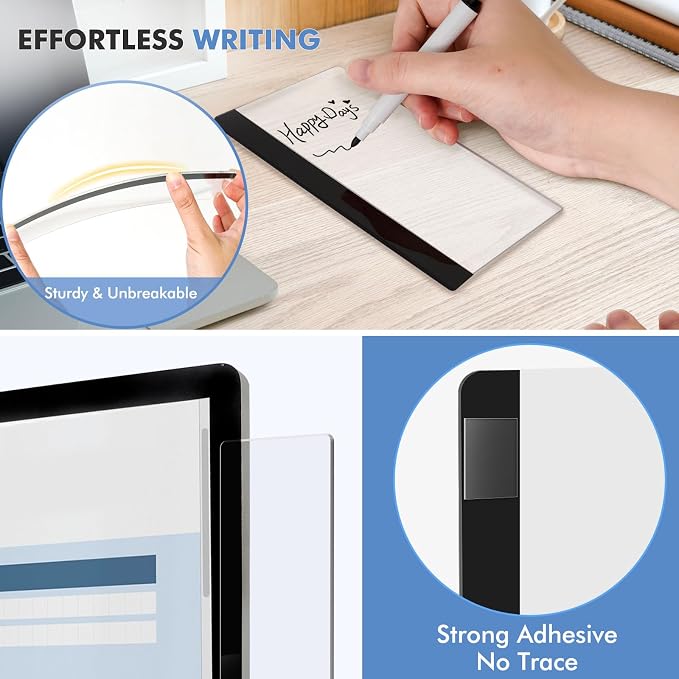 DOLLAR BOSS 2 Pcs 5.5" x 3.1" Transparent Acrylic Monitor Memo Board | Office Desk Accessories, Computer Screen Side Note Holder, Clear Message Board, For Sticky Notes Memos, Fits PC & Laptop