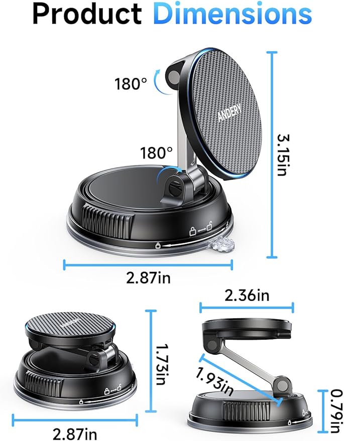 ANDERY Only for iPhone Magsafe Car Mount Charger [15W Wireless Faster Charging, 78+LBS Strongest Suction, 2400gf Strongest Magnetic] 360° Adjustable Car Phone Holder for All Smartphones & Cars