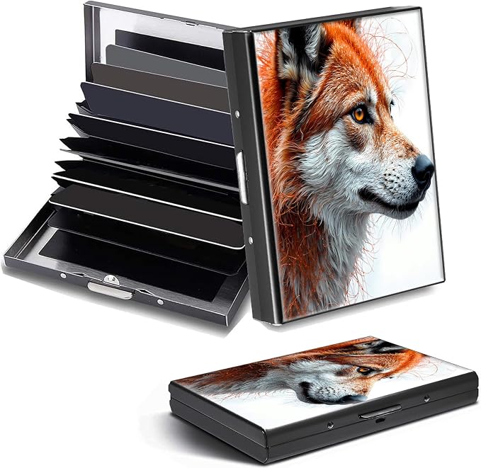Credit Card Holder Cute Dog Design Mini RFID Blocking Aluminum Wallet Slim Metal Hard Cover Shell Travel Wallet ID Cases Small Credit Cards Case Business Cards for Women Men Girls
