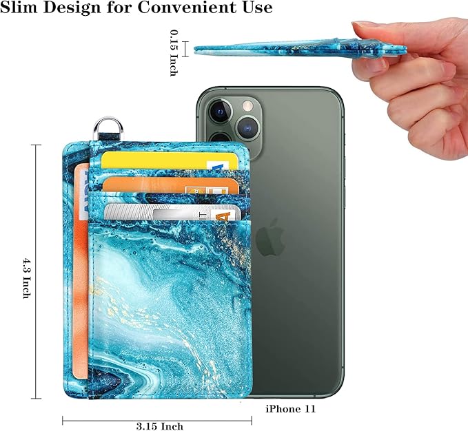 Coco Rossi Slim Front Pocket Wallet RFID ID Card Holder Cute Small Wallet with Keychian for Women,Flowing Blue
