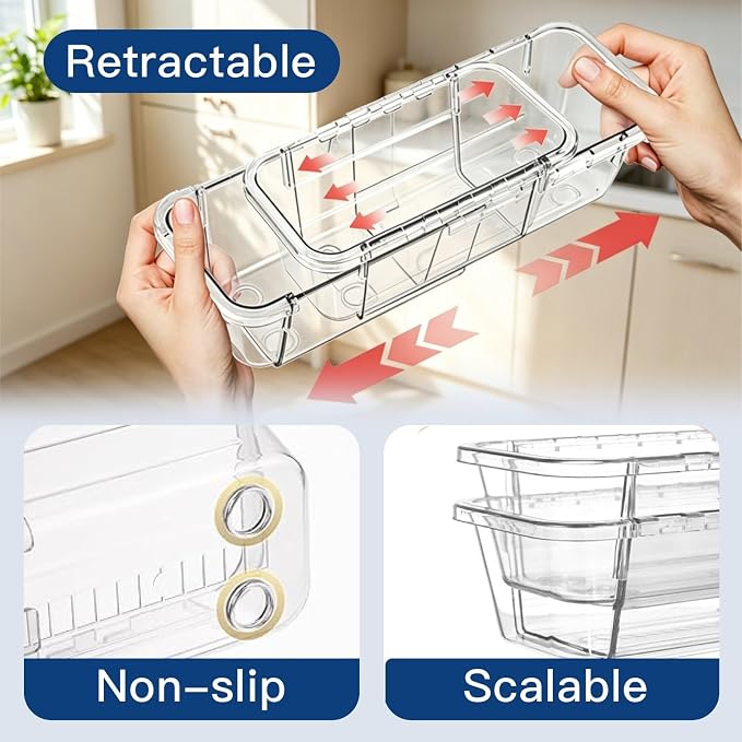 14 pcs Expandable Drawer Organizer Set, Adjustable Acrylic Drawer Dividers, 3 Sizes Storage Bins for Makeup, Vanity, Desk, Kitchen, Bathroom & Dresser Organization (4Large+4 Medium+6 Small)