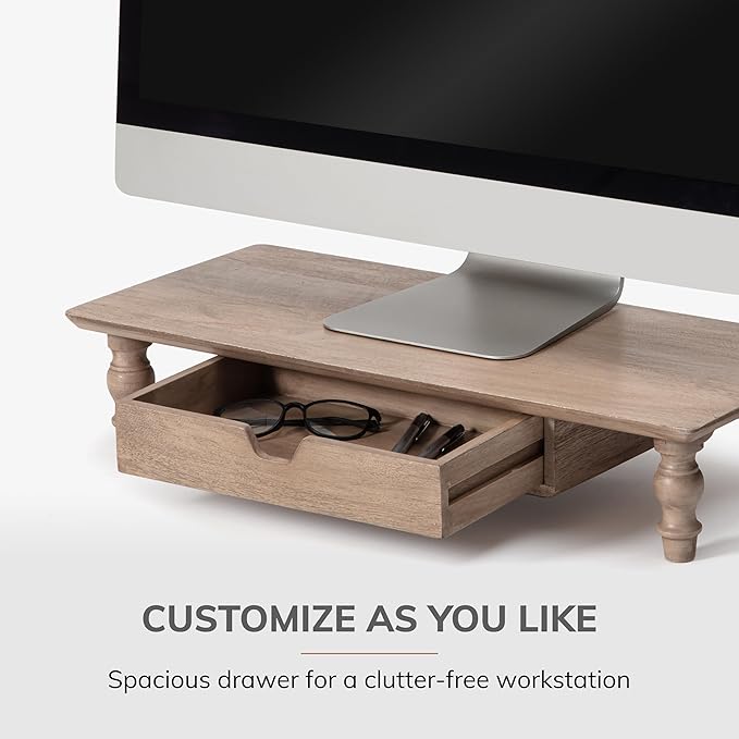 Anji Mountain Monitor Stand - Desktop Organizer & Laptop Riser, Ergonomic Monitor Riser, Space-Saving Monitor Stand for Desk, Durable Construction, Easy Assembly, Ideal for Home & Office,Biscotti