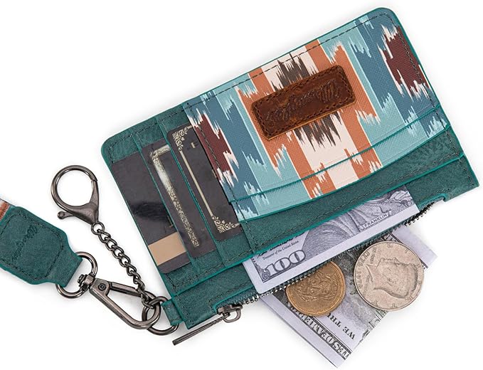 Montana West X Wrangler Small Credit Card Holder for Women Aztec Keychain Wristlet Wallet Slim Credit Card Wallet, Card Cases & Money Organizers with Coin Purse