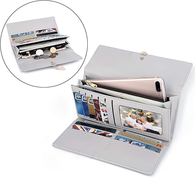 UTO RFID Wallet for Women PU Leather Leaf Pendant Card Holder Phone Checkbook Organizer Zipper Coin Purse | Leaf Pendant