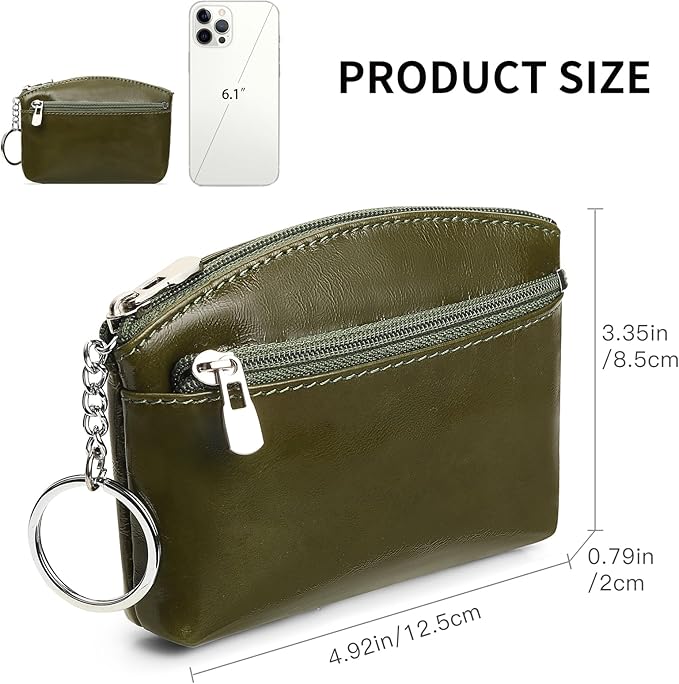 SENDEFN Genuine Leather Small Coin Purse Pouch Change Holder Wallet for Women With KeyChain