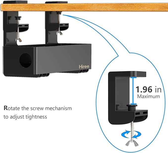 Hiree Under Desk Cable Management Tray with 6 AC Power Outlet and Clamp Mount, No Drill Cord Storage Organizers for Wire Management, Standing Desk, Computer Cord Rack for Office & Home (Black)