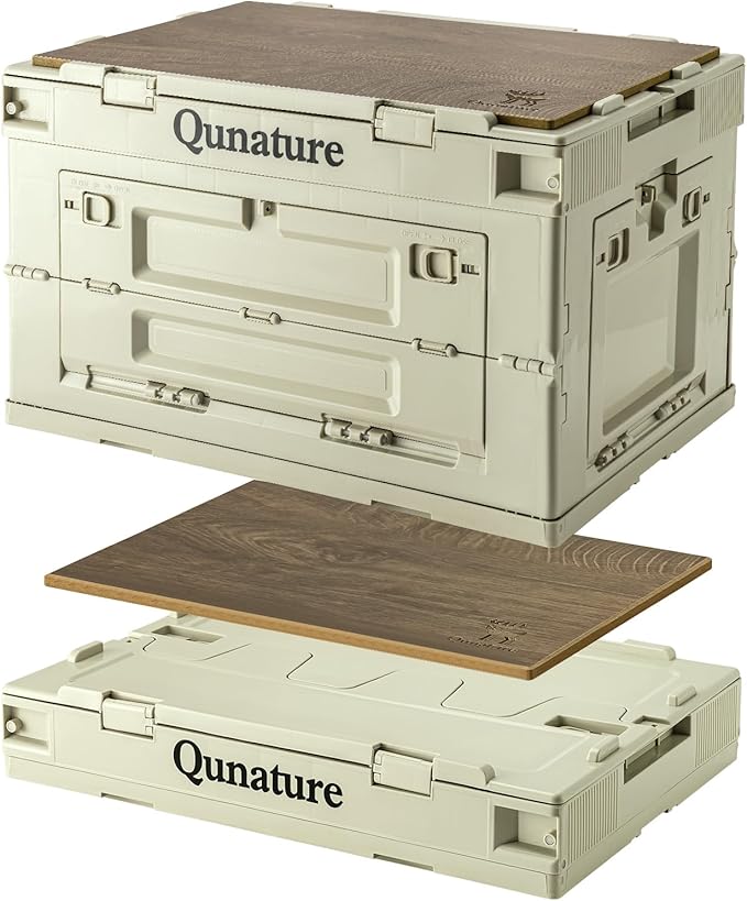 Collapsible Storage Bins with Lockable Doors & Removable Cutting Board, 60L Foldable Stackable Heavy-Duty Box for Camping, Picnic, Closet, Garage, and Moving Organization