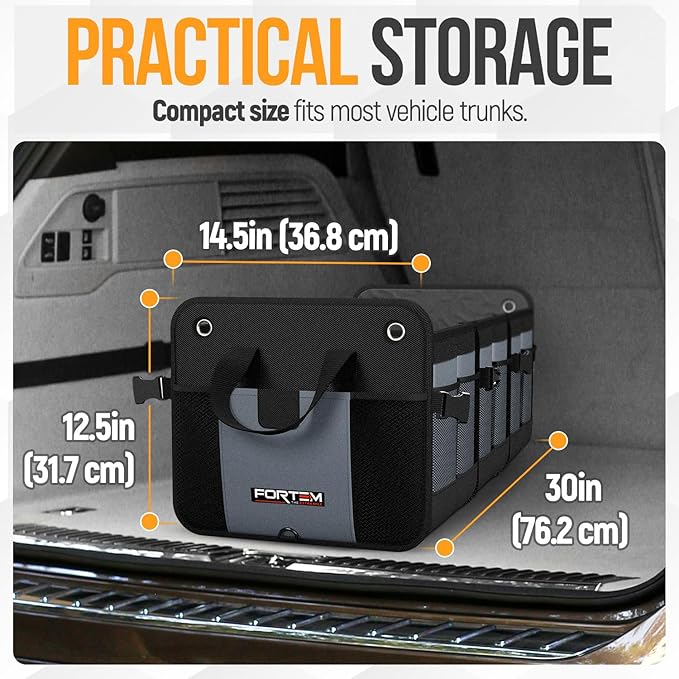 FORTEM Trunk Organizer For SUV Car Organizer and Storage, Multi-Compartment Storage Bag Car Accessories for Women Men, Perfect Christmas Gifts, 1680D Oxford, Non Slip Bottom, Straps, Soft Cover (90L)