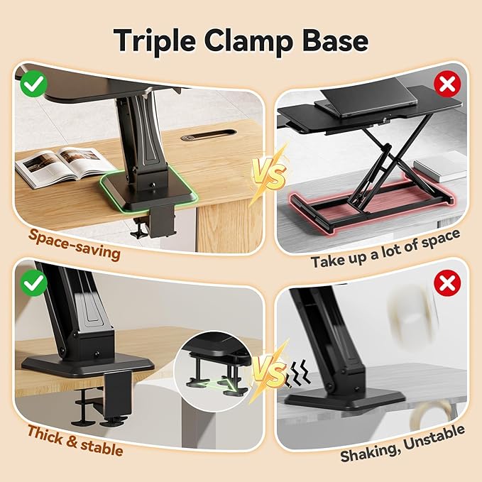 28" Standing Desk Converter, Height Adjustable Clamp Desktop Riser with Keyboard Tray, Sit Stand Monitor Riser Workstation for Home Office, Magnets Inclued, Black