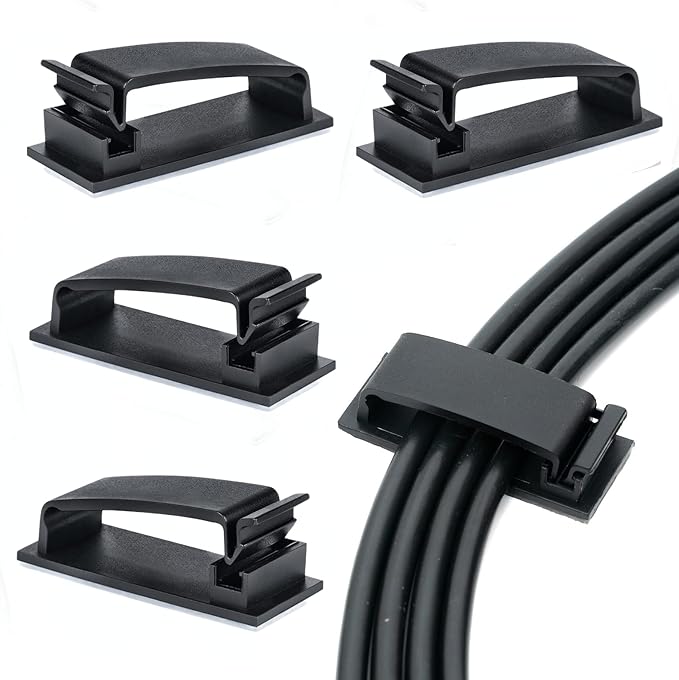 Cable Clips 50PCS, Self Adhesive Cable Management Clips, Cord Organizer Wire Clips Cord Holder for Appliances PC Wall Ethernet Cable Under Desk Nightstand Home Office Car