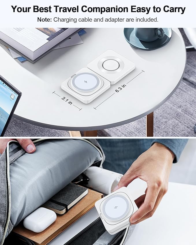 2026 Magnetic Wireless Charging Station - ADADPU 3 in 1 Foldable Charger Stand for Multiple Apple Devices, Travel Charging Pad for iPhone 17 16 15 14 13 12 Pro Max Plus, for Apple Watch AirPods