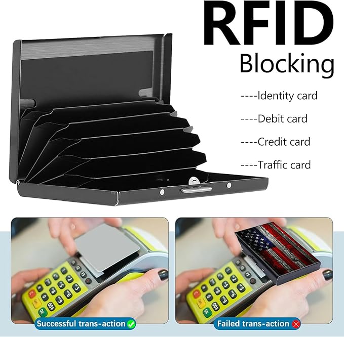 Credit Card Holder, American USA Flag Design Mini RFID Blocking Aluminum Wallet Slim Metal Hard Case Shell Travel Wallet ID Case Small Credit Cards Case Business Cards for Women Men Girls