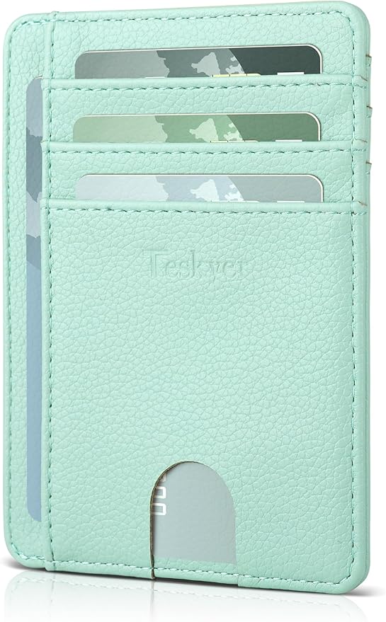 Teskyer Slim Wallet for Men, Minimalist Front Pocket RFID Blocking Leather Wallet Credit Card Holder for Men & Women
