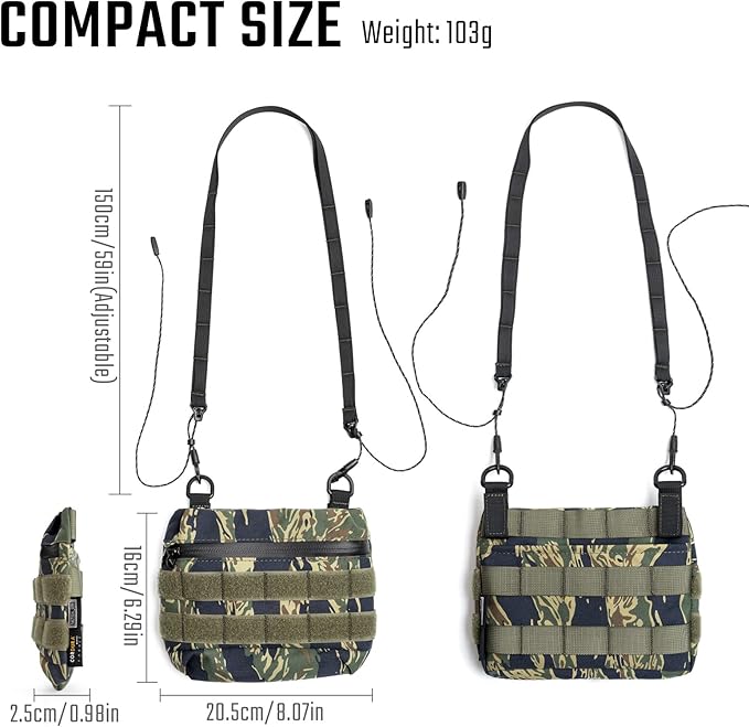 TACTICAL_GEEK Cache L2 EDC Sling Bag, Nylon Crossbody Bag Organizer, EDC Molle Bag, Multifunctional Shoulder Small Bag for Daily Hiking Carry, Camouflage
