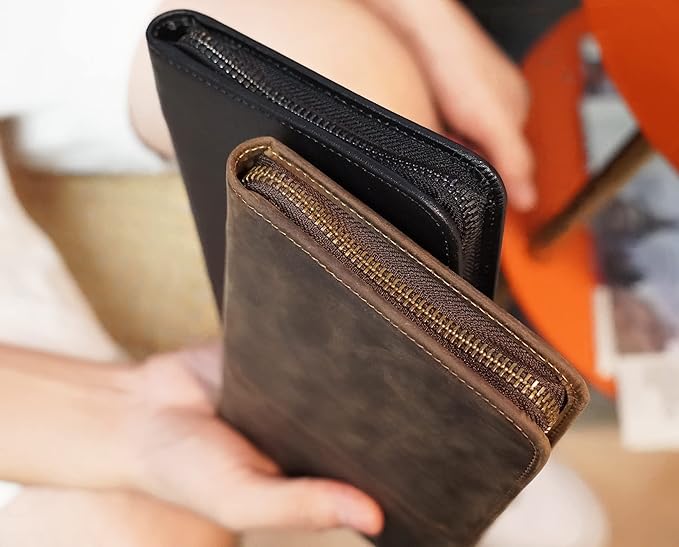Polare Full Grain Leather Passport Holder Cover Case for Men RFID Blocking Travel Wallet Holds 4 Passports (Dark Brown)