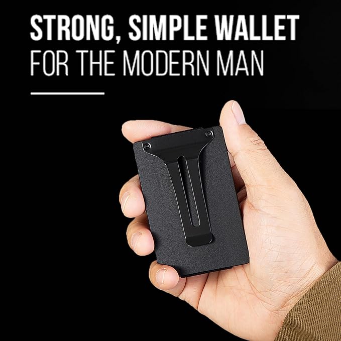 Slim Wallet for Men,RFID Blocking Minimalist Metal Wallet, Money Clip/Cash Holder, Front Pocket Aluminum Credit Card Holder, Ideal Gift for Men,Black