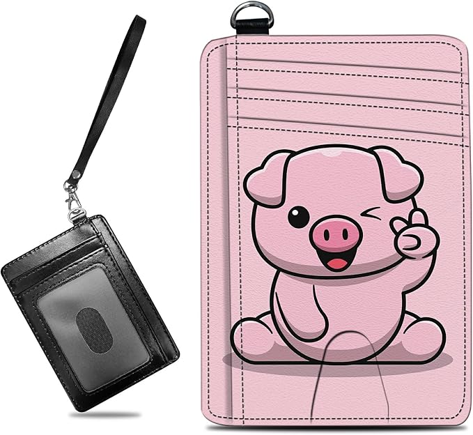 Small Travel Wallets, Pink Pig Slim Minimalist Front Pocket Wallet with Wristlet, RFID Blocking PU Leather Credit Card Holder with ID Window Change Purse for Men Women