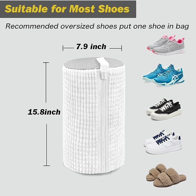 Shoe Washing Machine Bag,Laundry Shoe Bag for Washer and Dryer,Reusable Shoe Cleaning Bag for Sneakers,Tennis Shoes,With Self-locking Zipper, Microfiber Inside,Include Shoe Bag (Pro White - 1 Pack)