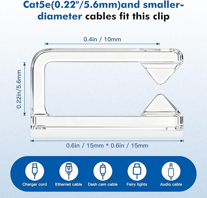 120 PCS Cable Clips, Small, Clear,Christmas Light Clips, Cable Management Wire Organizer Cord Holder for Under Desk, Car, Wall, TV PC Ethernet Cable