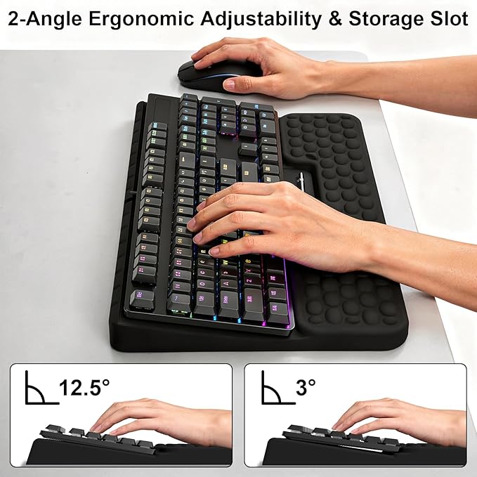 Keyboard Stand with Wrist Rest, Computer Keyboard Pad with Wrist Support, Ergonomic Keyboard Riser Holder Lift Tray, Soft Memory Foam Desk Wrist Pad for Office, Home, School - Black