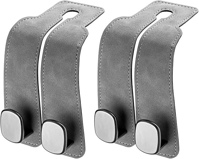 Premium Suede Double Car Headrest Hooks 2 Pack Seat Back Organizer Purse Holder Heavy Duty Metal Auto Interior Storage Clip for Bags(Gray)