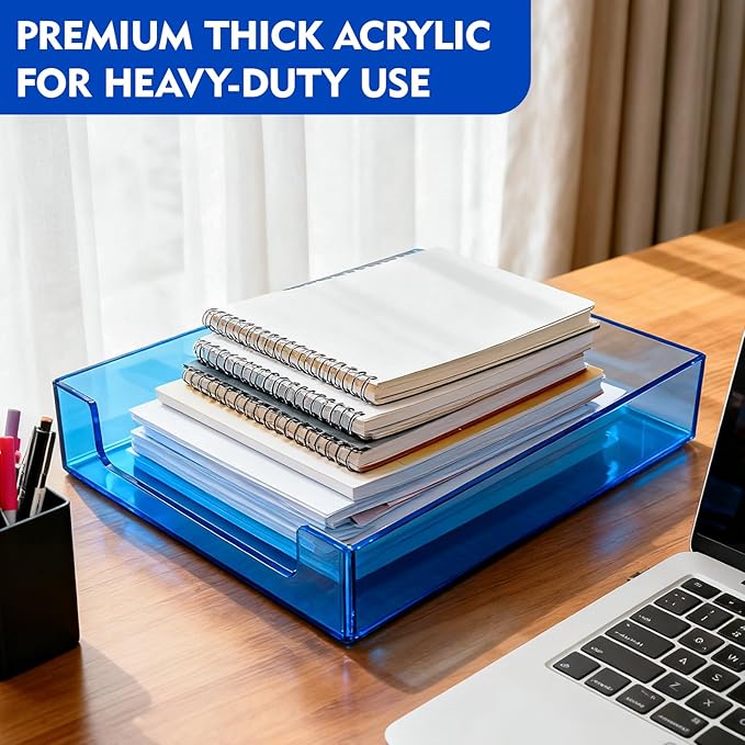 Paper Tray Acrylic File Organizer for Desk Letter Tray Desk Organizer Document Holder Sorter Storage for A4 Office Supplies Magazines, 13.8x10.6x2.4 Inches, Blue