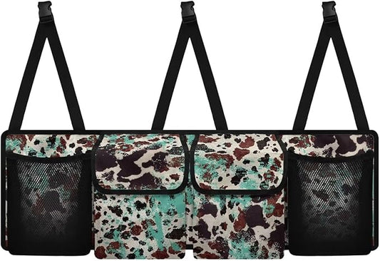 Hanging Car Back Seat Organizer Mint Black Brown Cow Spots Car Backseat Trunk Organizer for Grocery Cargo Storage Bag
