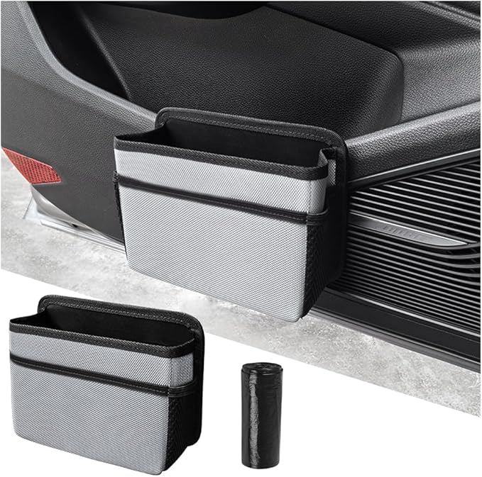 Mandark Car Trash Can, Foldable Mini Vehicle Trash Bin Garbage Organizer Holder, Waterproof Auto Interior Hanging Dustbin Storage Bag Container Accessories, Universal for Most Cars (Silver/Gray)