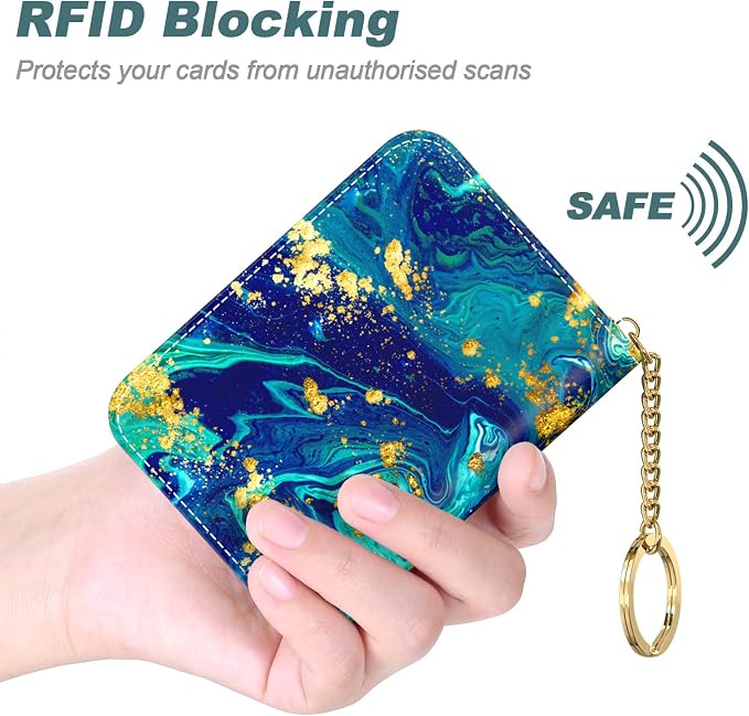 Nipichsha Women's Slim Leather RFID Wallet, Ocean Marble, 4.33 x 3.15 in