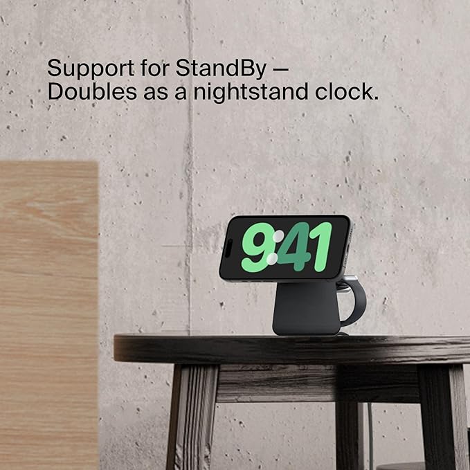 Belkin 2-in-1 Qi2 Wireless Charging Dock 15W Fast Charge iPhone Charger Compatible with iPhone 17, 16, 15, 14, and 13 Series, AirPods, and Other Qi2 Enabled Devices, Includes Power Supply - Black