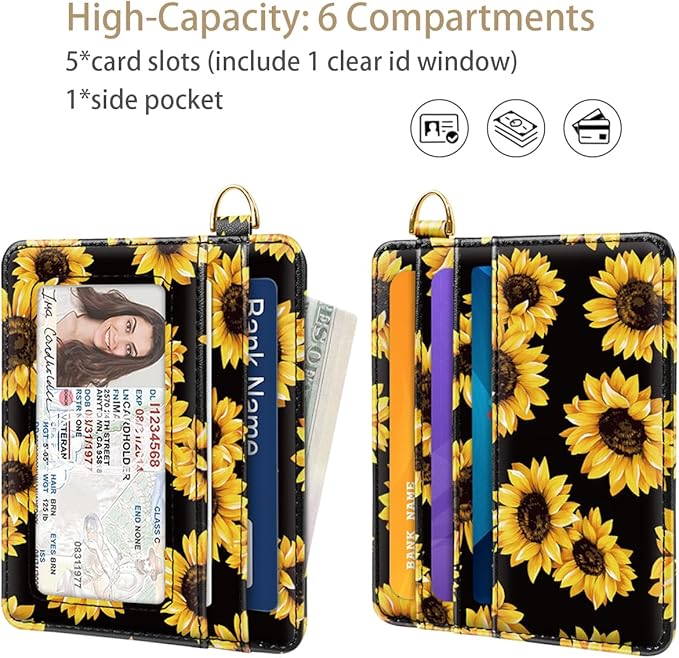 Slim Minimalist Pocket Credit Card Holder Wallet RFID Blocking Lightweight Thin Small Cute Card Cases,Sunflowers
