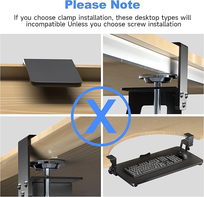 XINLEI Keyboard Tray Under Desk Large C-Clamp 25.6” (30” Including Clamps) x 11.8” Slide-Out Platform Computer Drawer Pull Out Keyboard & Mouse Tray Black DSF4