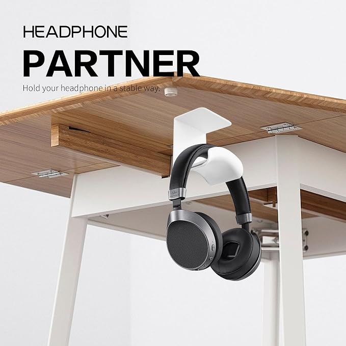 YAODHAOD Headset Hanger Holder Wall Mount, Sticky Headset Stand Holder Clip Under Desk for All Headphone/Controller (White,Hanging Style)