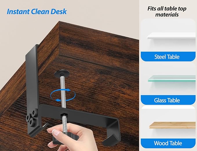 Large Under Desk Cable Management Tray No Drill, Suolaao 30" Cord Organizer with Oxford Fabric, Clamp Mount, Holds 30 lbs, Large Cable Rack for Gaming & Home Office Standing Desk